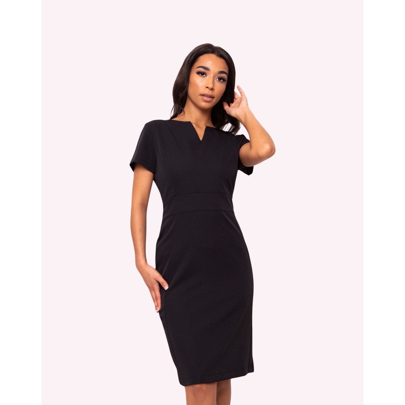 Couture V-Neck Work Dress – Black