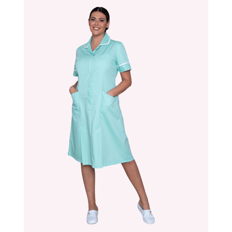 Halton Classic Collar Healthcare Dress – Aqua / White