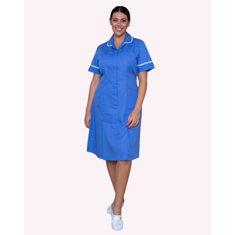 Halton Classic Collar Healthcare Dress – Hospital Blue / White