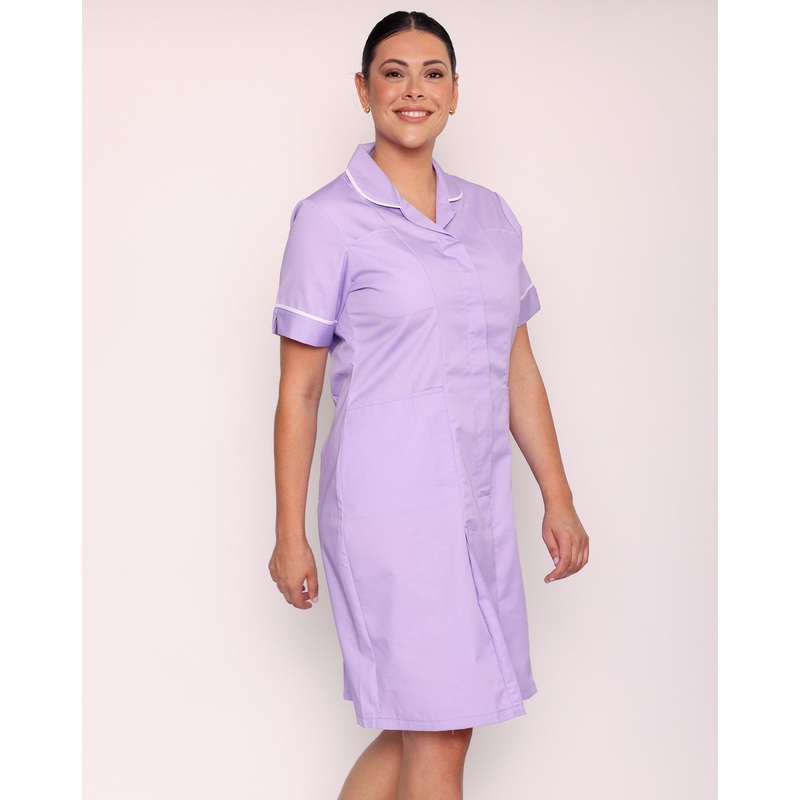 Halton Classic Collar Healthcare Dress – Lilac / White