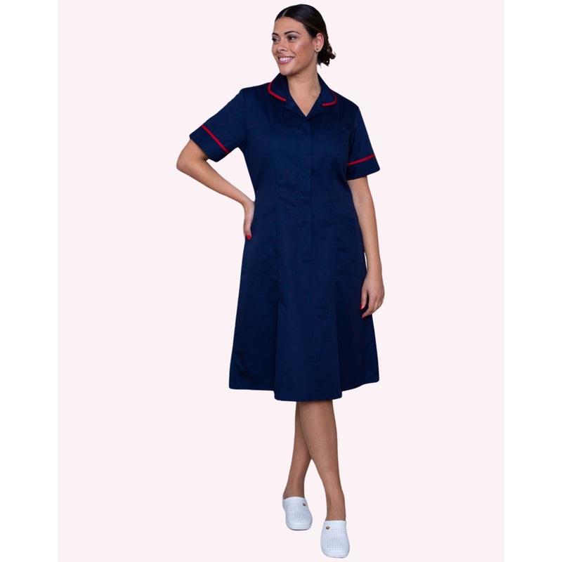 Halton Classic Collar Healthcare Dress – Navy / Red