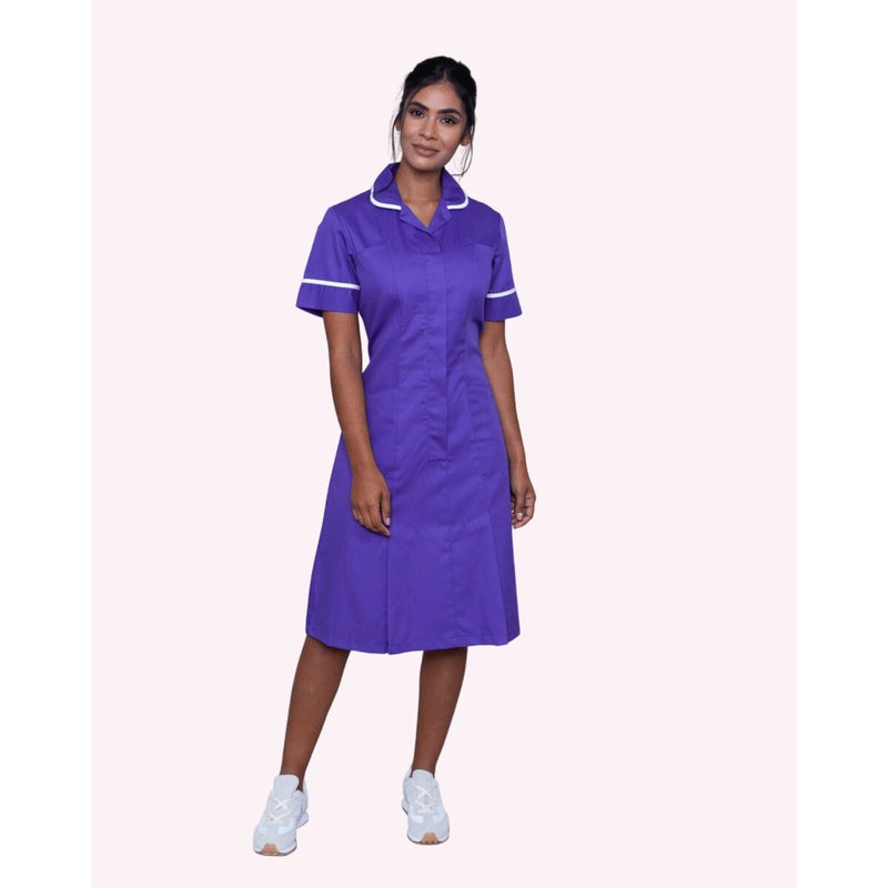 Halton Classic Collar Healthcare Dress – Purple / White