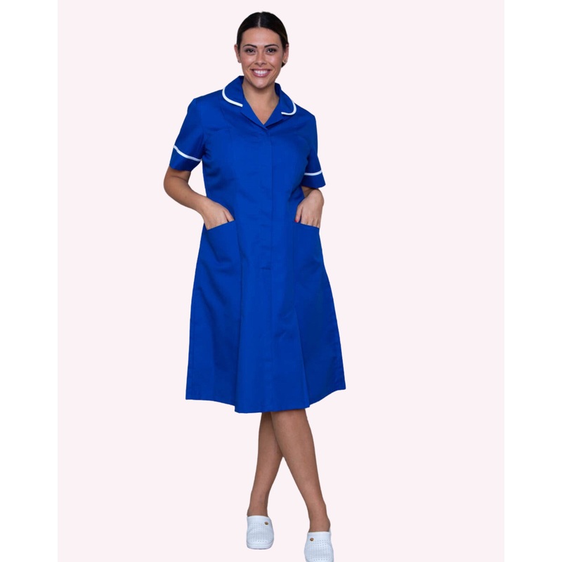 Halton Classic Collar Healthcare Dress – Royal Blue / White