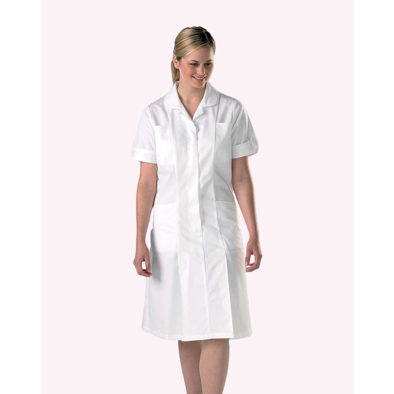 Halton Classic Collar Healthcare Dress – White / White