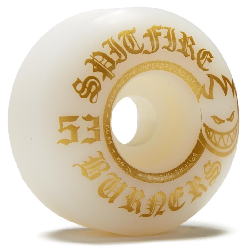 Spitfire 99du Burner Skateboard Wheels – White/Gold – 53mm