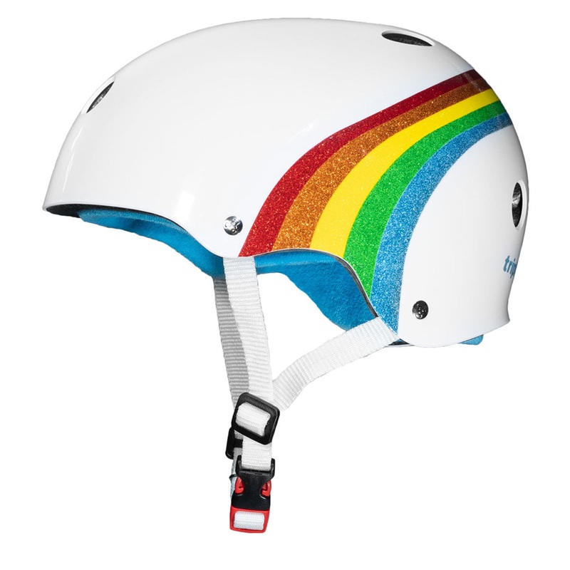 Triple Eight Certified Sweatsaver Helmet Helmet – White Gloss/Rainbow