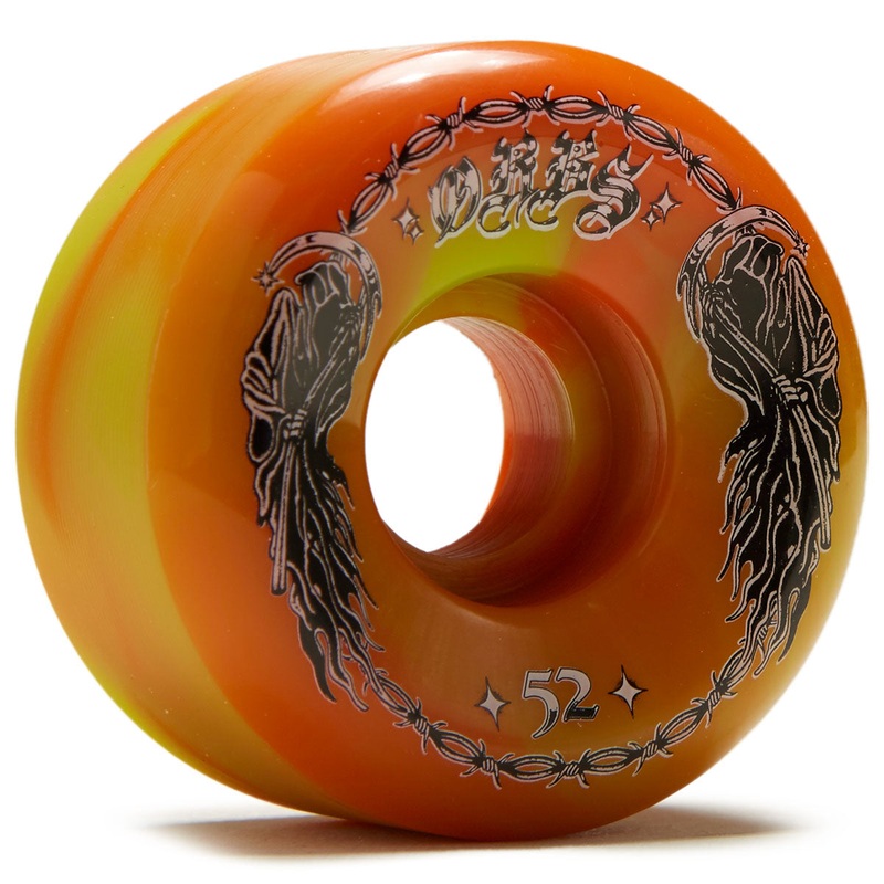 Welcome Orbs Specters ’23 Conical 99A Skateboard Wheels – Green/Orange Swirl – 52mm
