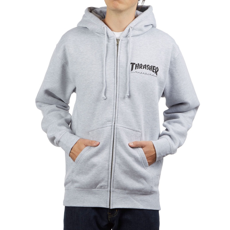 Thrasher Logo Zip Up Hoodie – Grey