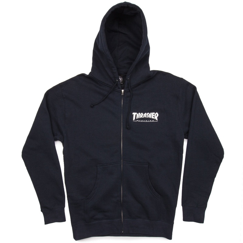 Thrasher Logo Zip Up Hoodie – Navy