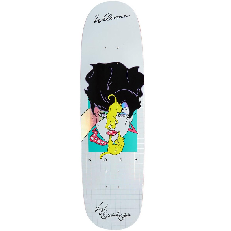 Welcome Special Effects Nora On A Sphynx Skateboard Deck – White/Prism Foil – 8.80