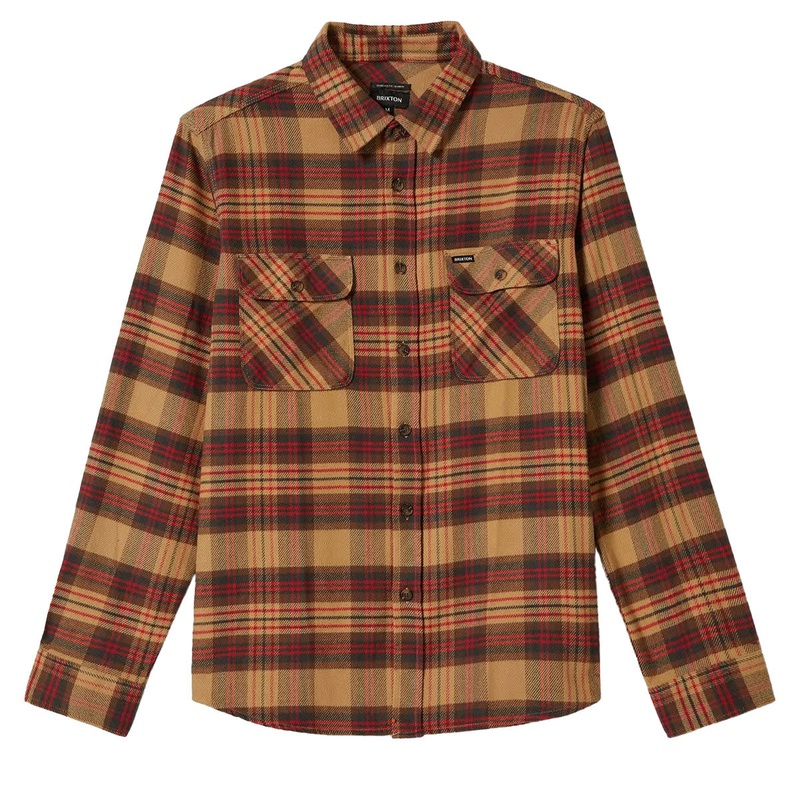 Brixton Bowery Long Sleeve Flannel Shirt – Curry/Washed Black/Crimson