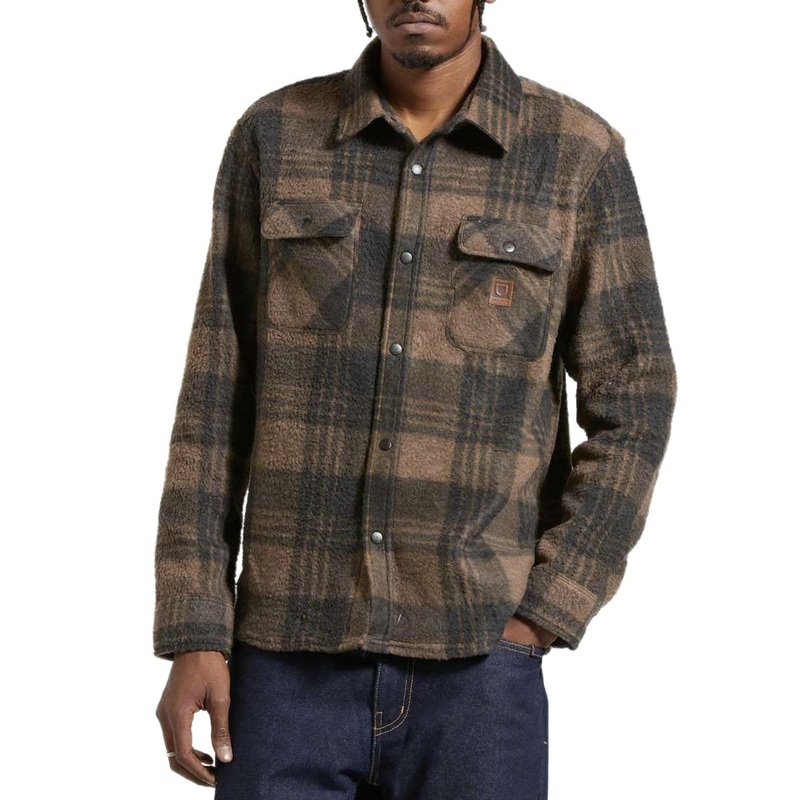 Brixton Bowery Long Sleeve Arctic Stretch Fleece Shirt – Burro Brown/Black Plaid