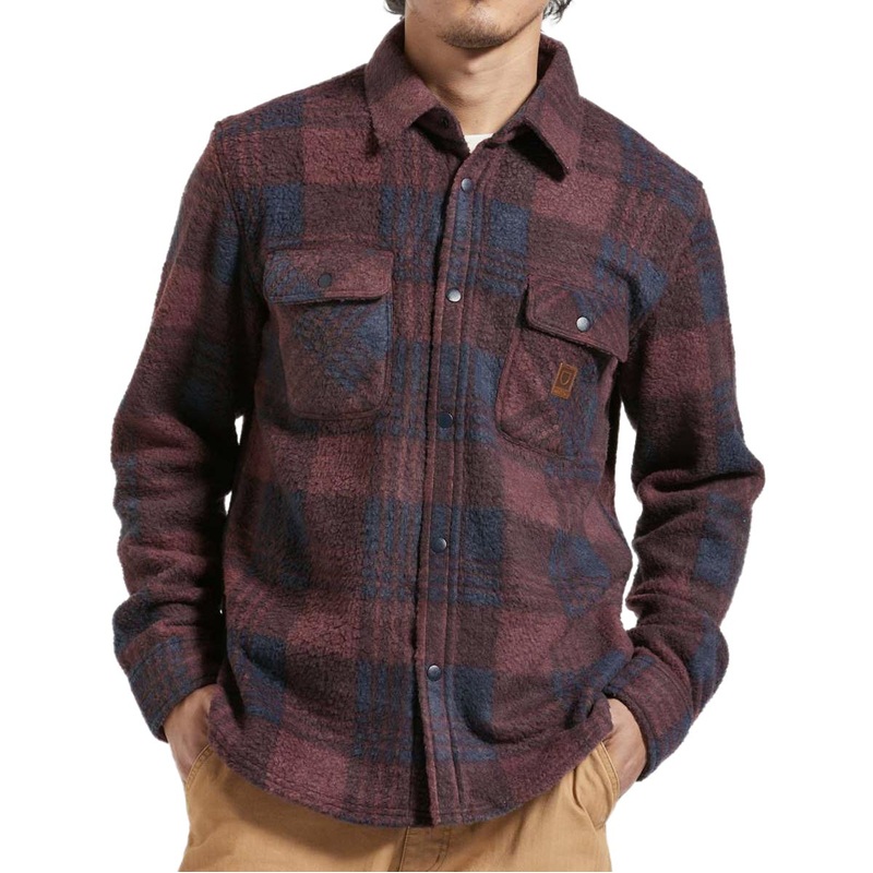 Brixton Bowery Long Sleeve Arctic Stretch Fleece Shirt – Cordovan Red/Washed Navy Plaid