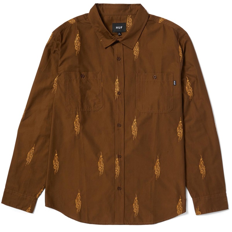 HUF Larkin Embroidered Long Sleeve Work Shirt – Bison
