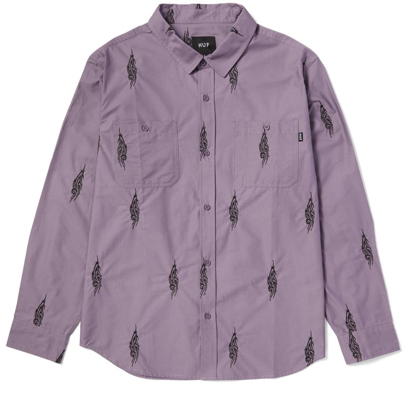 HUF Larkin Embroidered Long Sleeve Work Shirt – Dust Purple