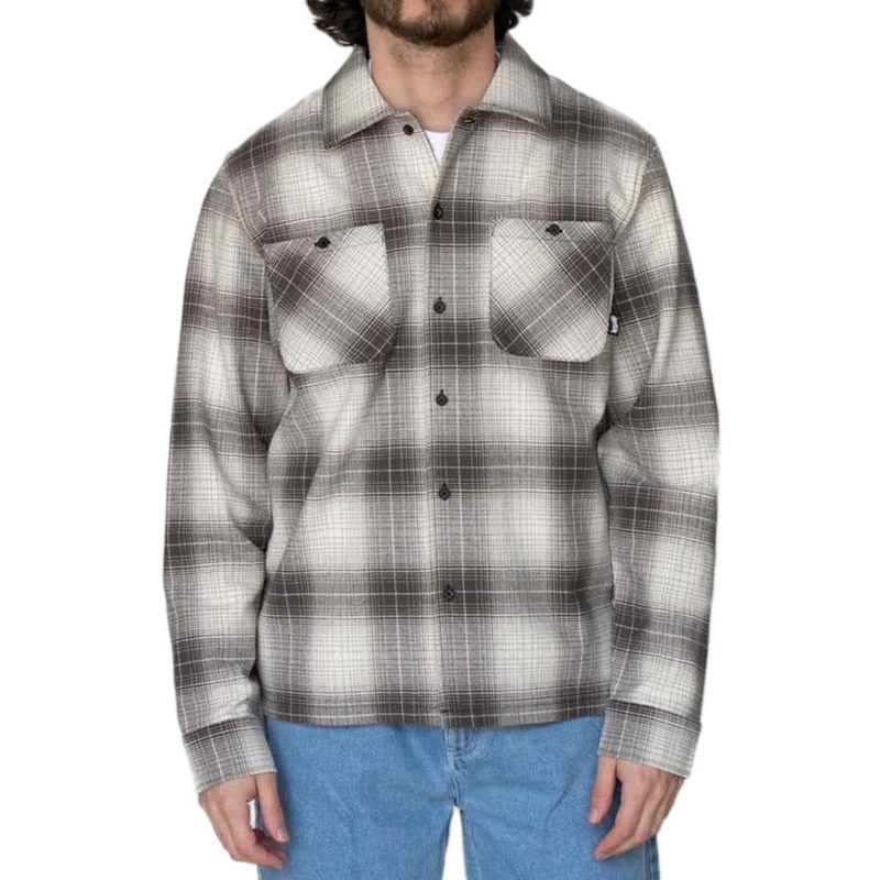 Welcome Fang Woven Plaid Long Sleeve Shirt – Black