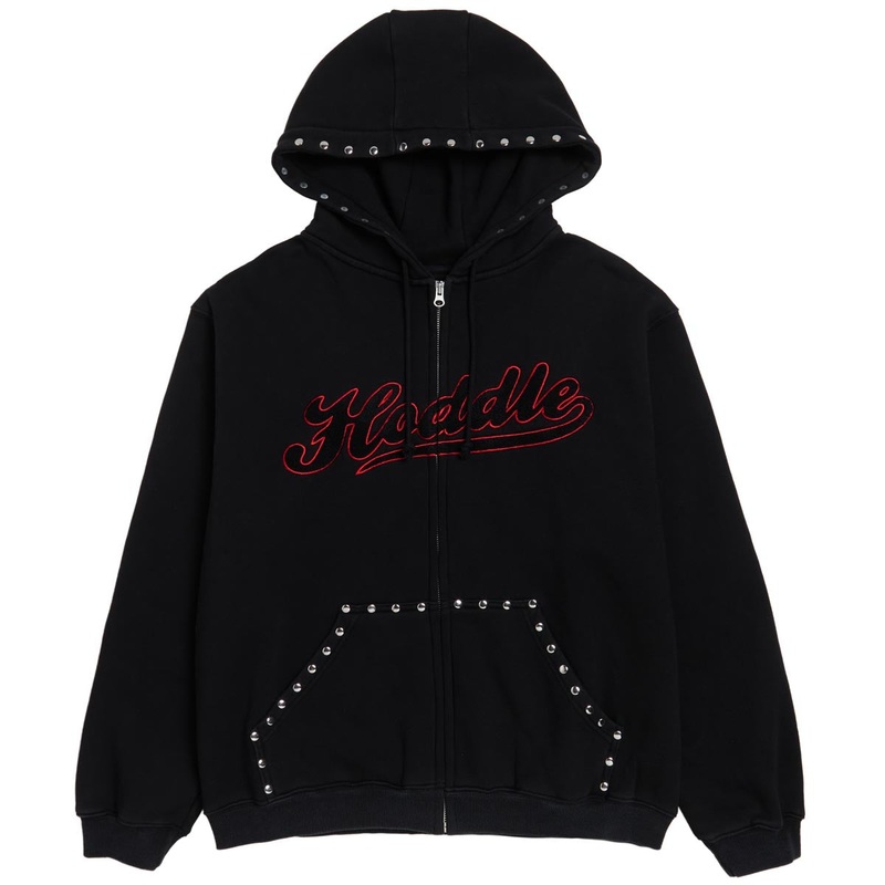 Hoddle Intarsia Script Zip Up Hoodie – Black