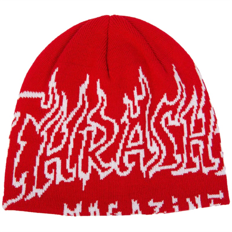 Thrasher Fire Outlined Skully Beanie – Red