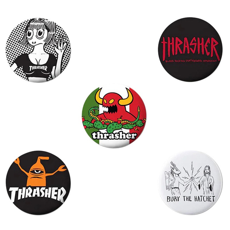 Thrasher x Toy Machine 5 Pack Of Buttons