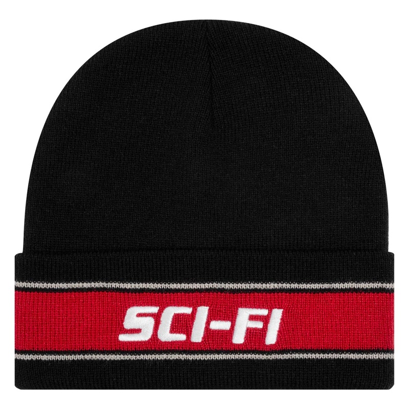 Sci-Fi Fantasy Stripe Fold Logo Beanie – Black