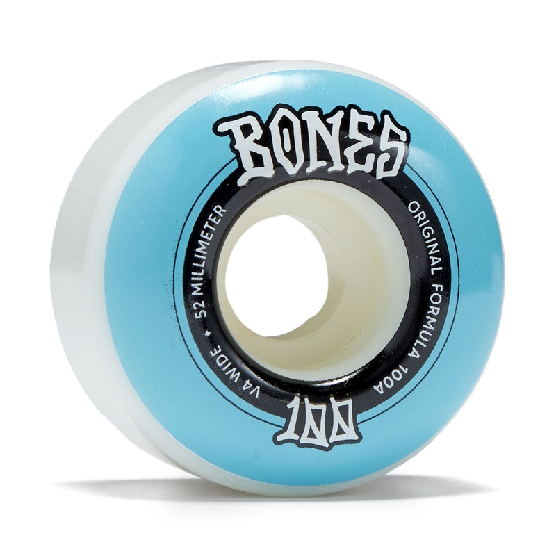 Bones 100s Wides 100a V4 Wide Skateboard Wheels – White – 52mm