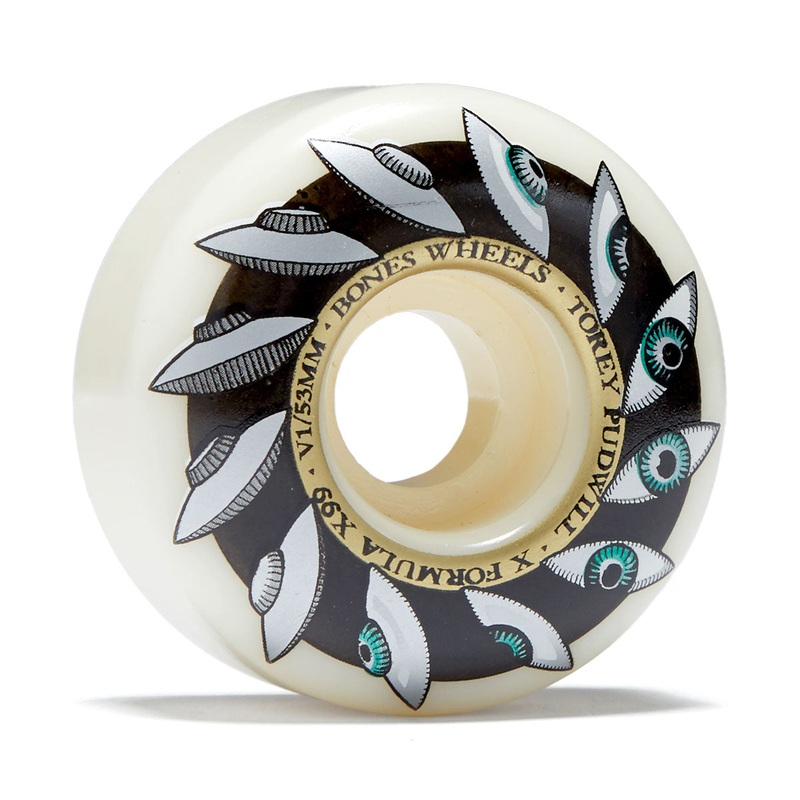 Bones X Formula Torey Pudwill Eyeing Saucer 99a V1 Skateboard Wheels – 53mm