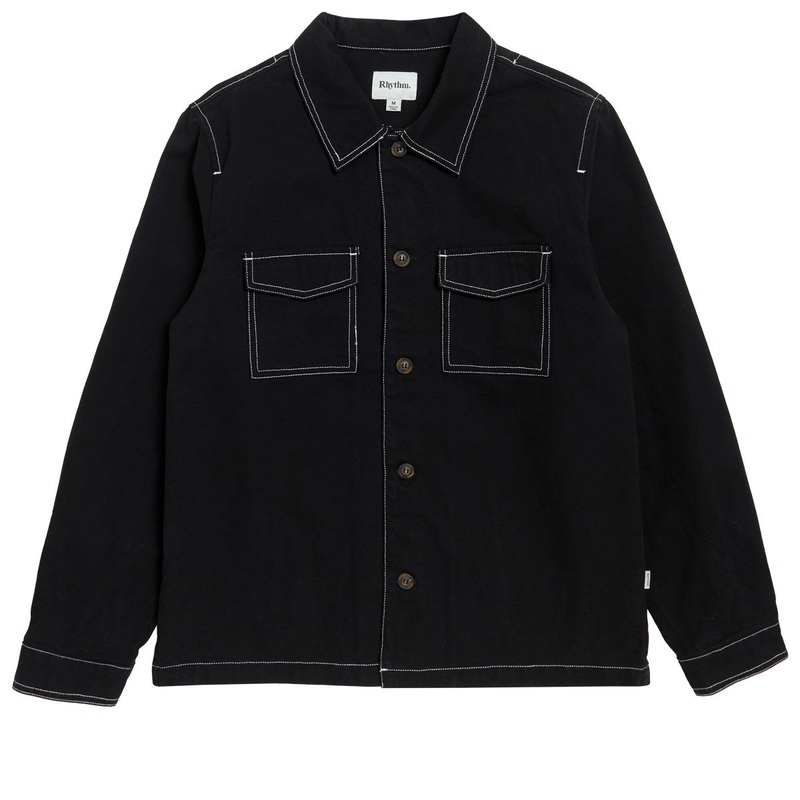 Rhythm Canvas Long Sleeve Over Shirt – Black