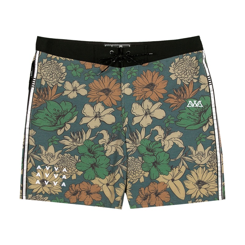 AVVA Sketch Hibiscus 19 Boardshorts – Olive