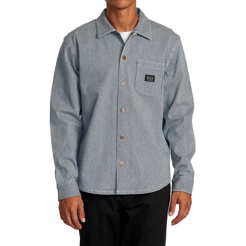 RVCA Chainmail Hickory Overshirt Jacket – Blue Hickory