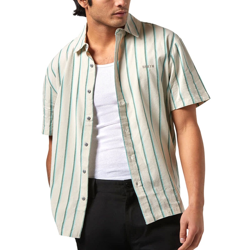 Brixton Cru Stripe Shirt – Beige/Pine Needle/Aquatic Green