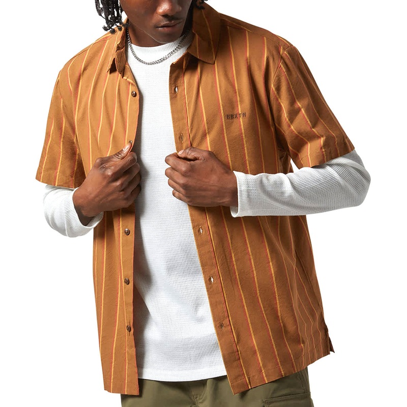 Brixton Cru Stripe Shirt – Washed Copper/Burnt Red/Sunset