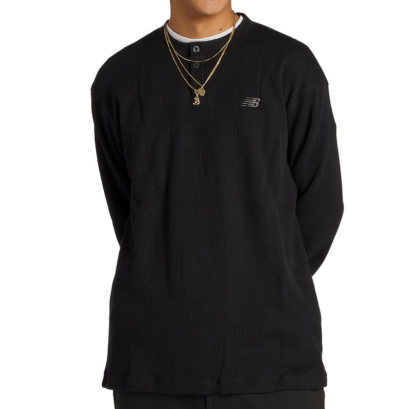 New Balance Numeric Waffle Knit Long Sleeve Henley Shirt – Black