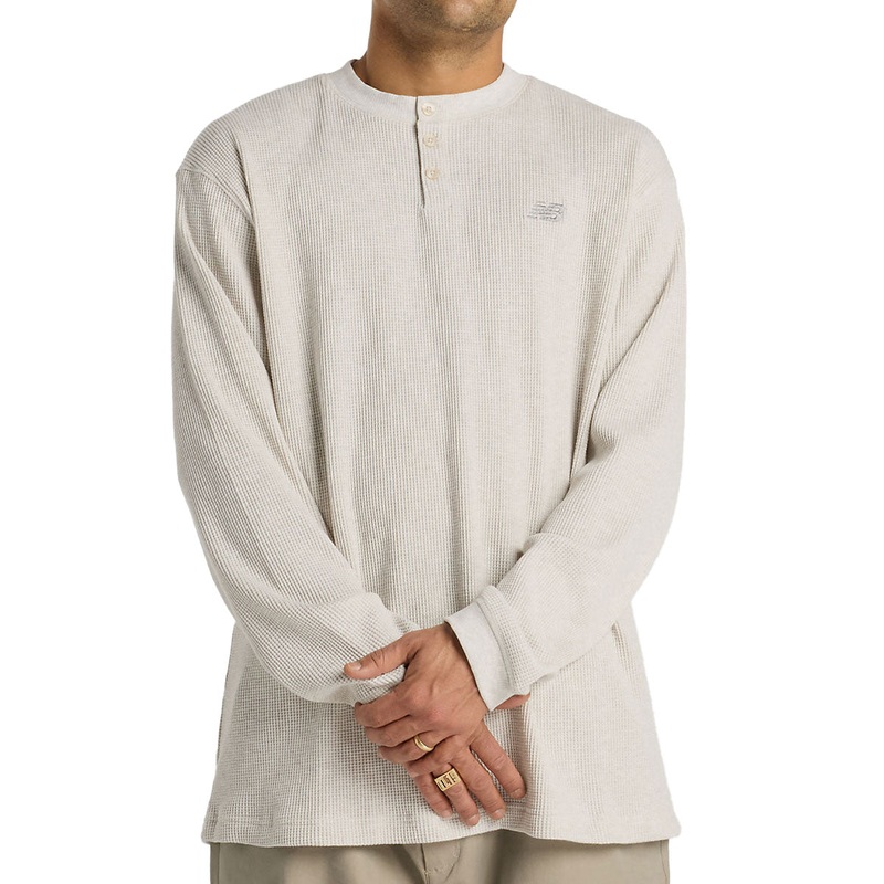 New Balance Numeric Waffle Knit Long Sleeve Henley Shirt – Oatmeal Heather