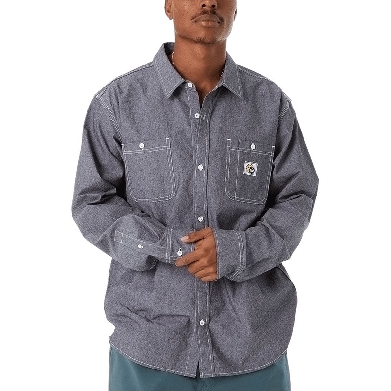 HUF Total Eclipse Chambray Long Sleeve Shirt – Black