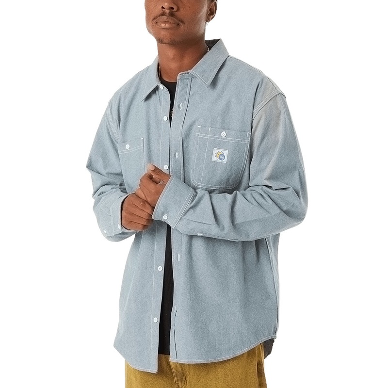 HUF Total Eclipse Chambray Long Sleeve Shirt – Light Blue