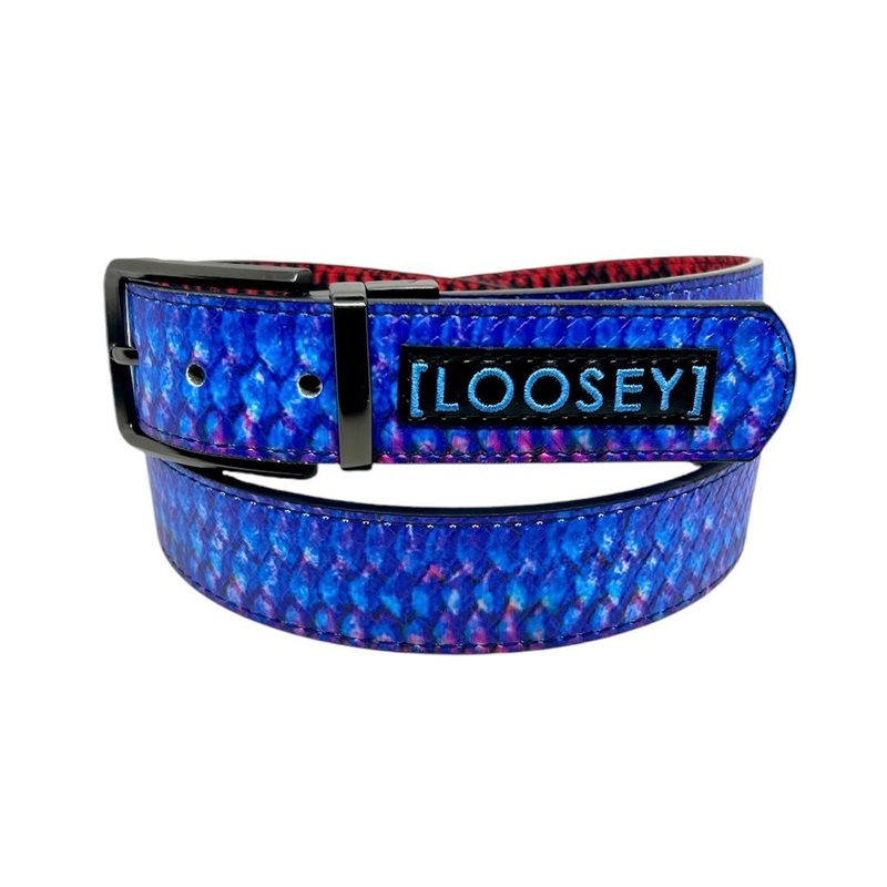 Loosey x Atlantic Drift Reversible Fish Scale Belt – Red/Blue