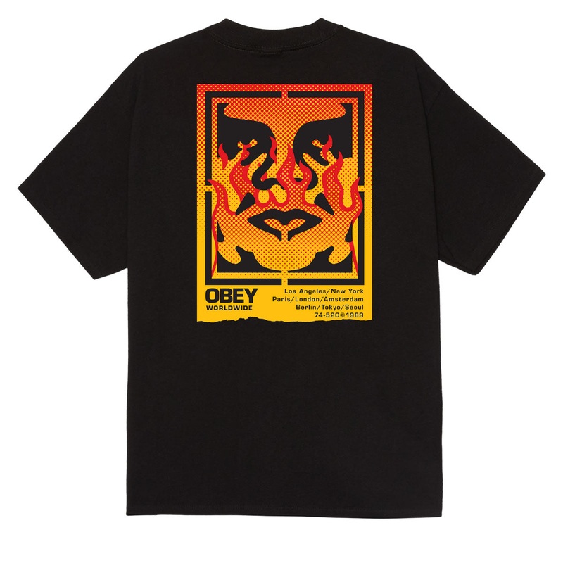 Obey Icon Stencil Flame T-Shirt – Black