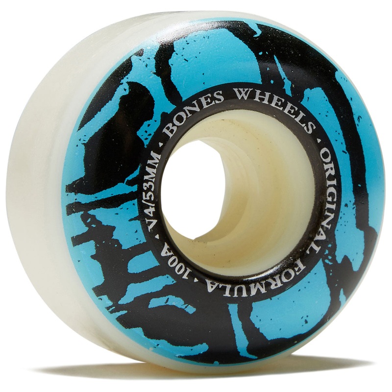 Bones 100s Mummy Skulls V4 Wide Skateboard Wheels – White – 53mm