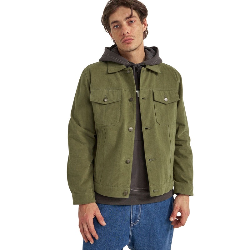 Rhythm Brushed Twill Trucker Jacket – Olive