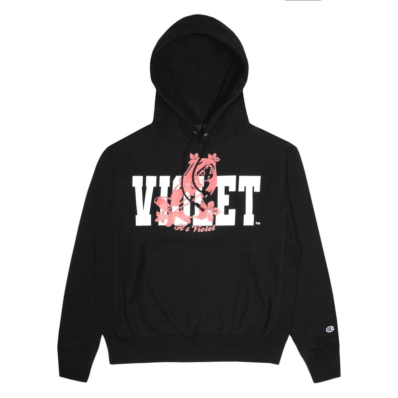 Violet Flower Girl Hoodie – Black