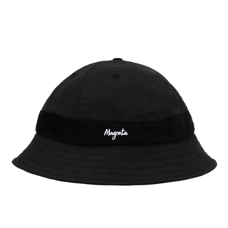Magenta Script Bucket Ripstop Hat – Black