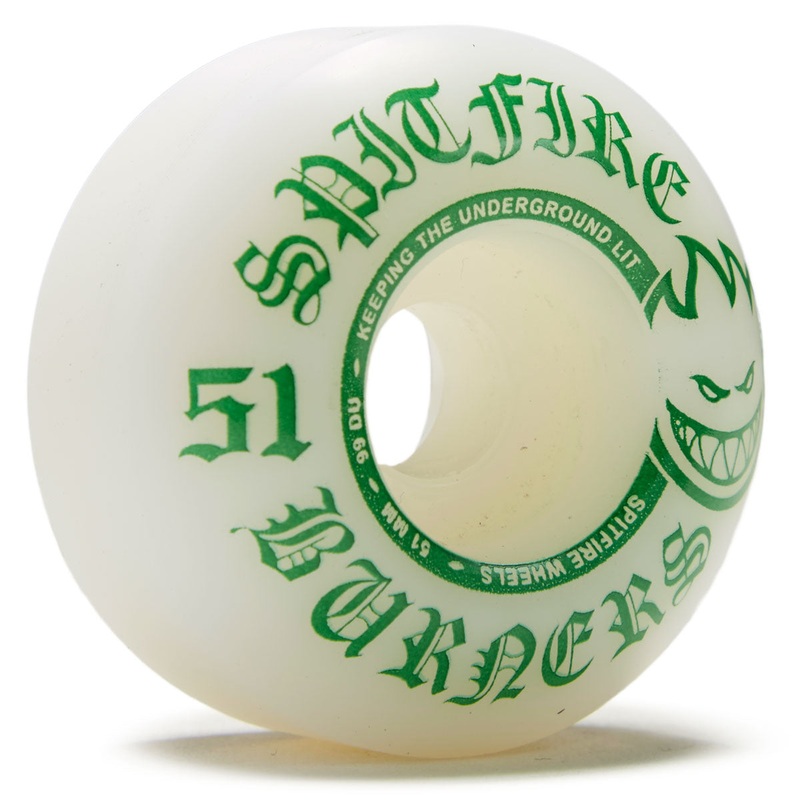 Spitfire 99du Burner Skateboard Wheels – White/Green – 51mm