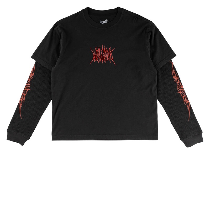 Welcome Caste Layered Long Sleeve Knit Shirt – Black/Red