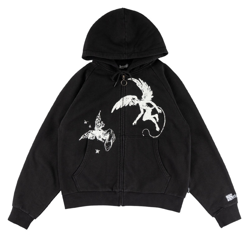 Welcome Duality Cropped Zip Hoodie – Black
