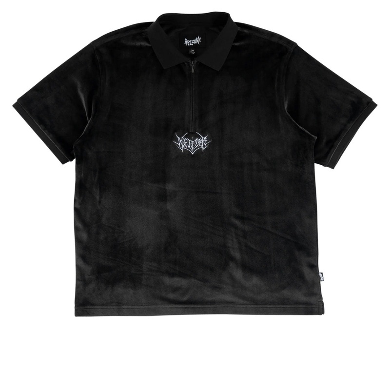 Welcome Grain Velour Zip Polo Shirt – Black
