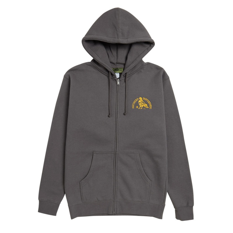 Anti-Hero Rock Dove Emb Zip Up Hoodie – Charcoal/Gold Embroidery