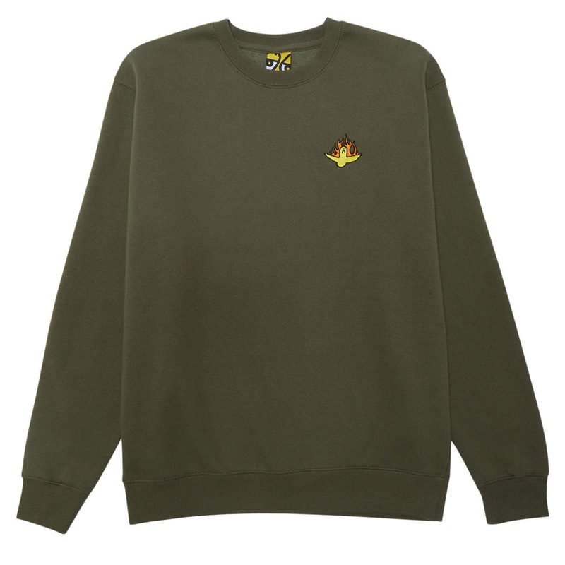 Krooked Fire Bird Emb Sweatshirt – Army/Yellow/Orange/Black Embroidery