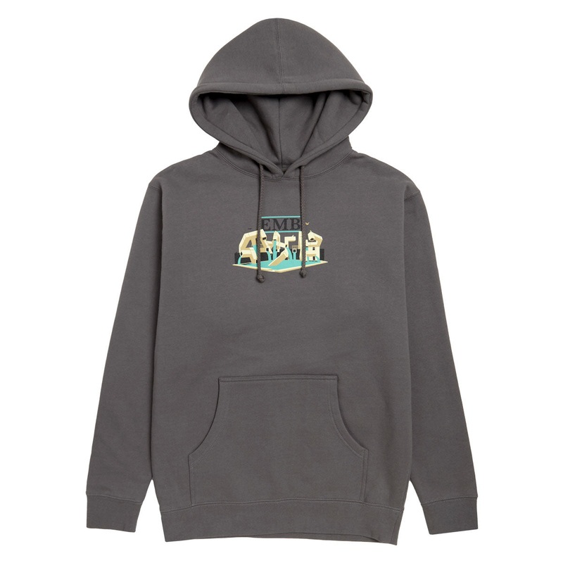 Real Emb Hoodie – Charcoal/Multi Color Print
