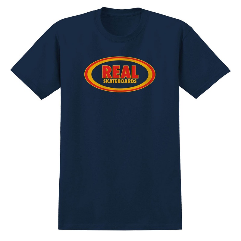 Real Oval T-Shirt – True Navy/Red/Gold Print