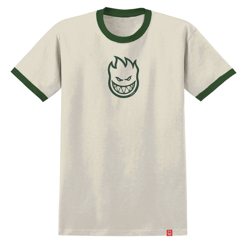 Spitfire Bighead Mid T-Shirt – Natural/Forest Green/Green Print